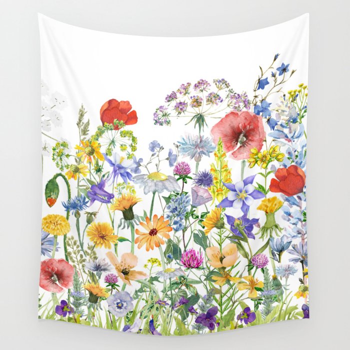 Colorful Midsummer Scandinavian Wildflowers Meadow  Wall Tapestry Gallery Image 1