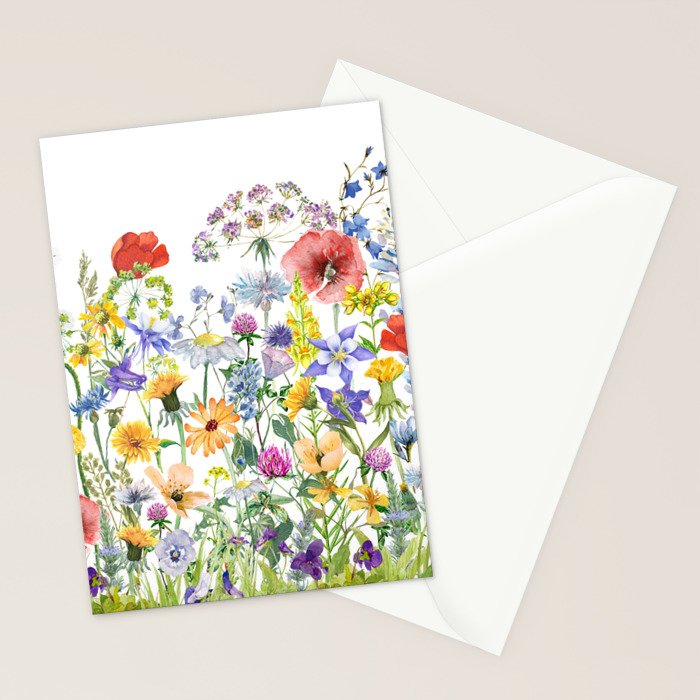Colorful Midsummer Scandinavian Wildflowers Meadow  Stationery Card Gallery Image 2