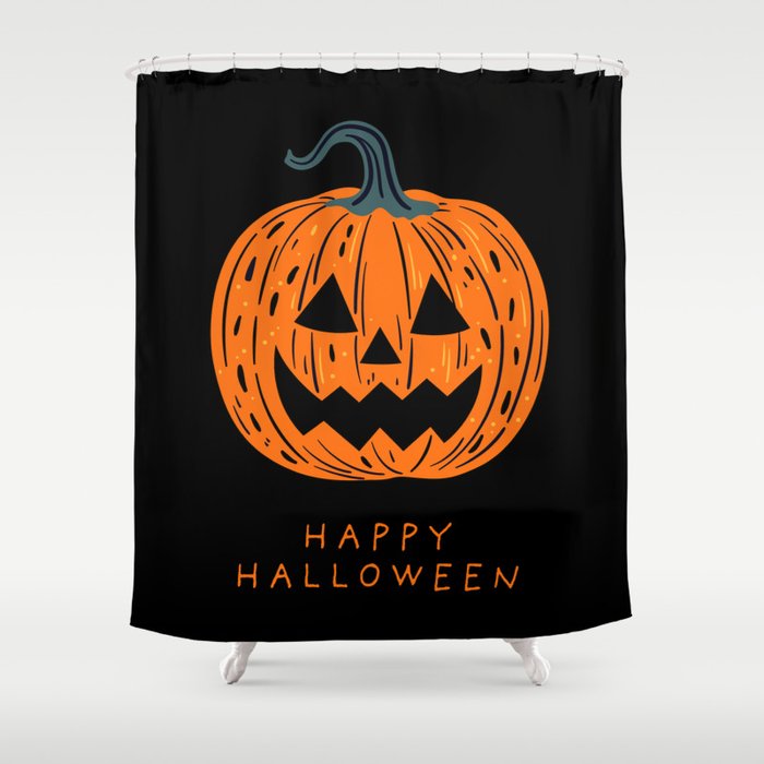 Happy Halloween funny pumpkin cartoon doodle Shower Curtain Gallery Image 1
