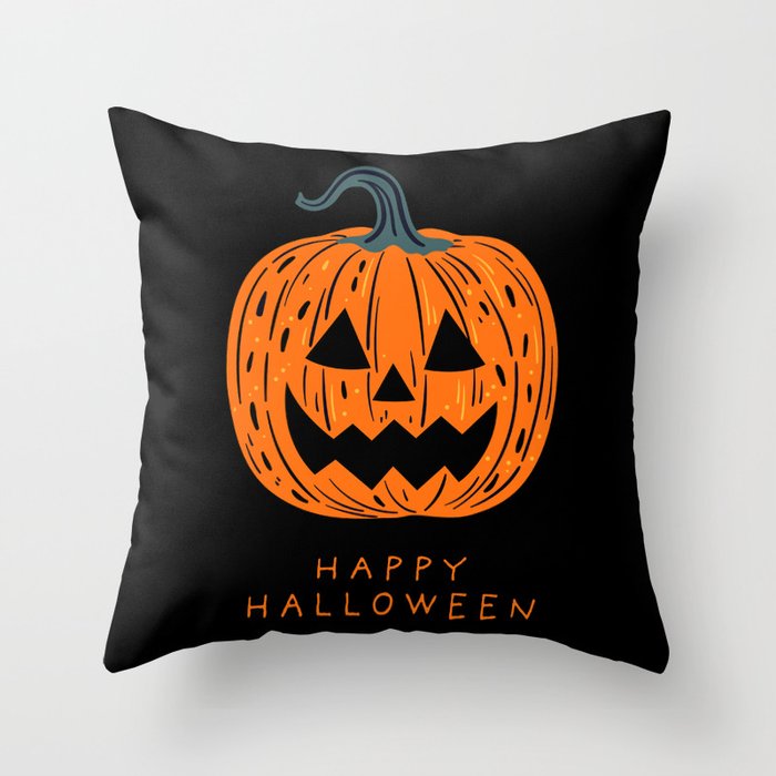 Happy Halloween funny pumpkin cartoon doodle Throw Pillow Gallery Image 6