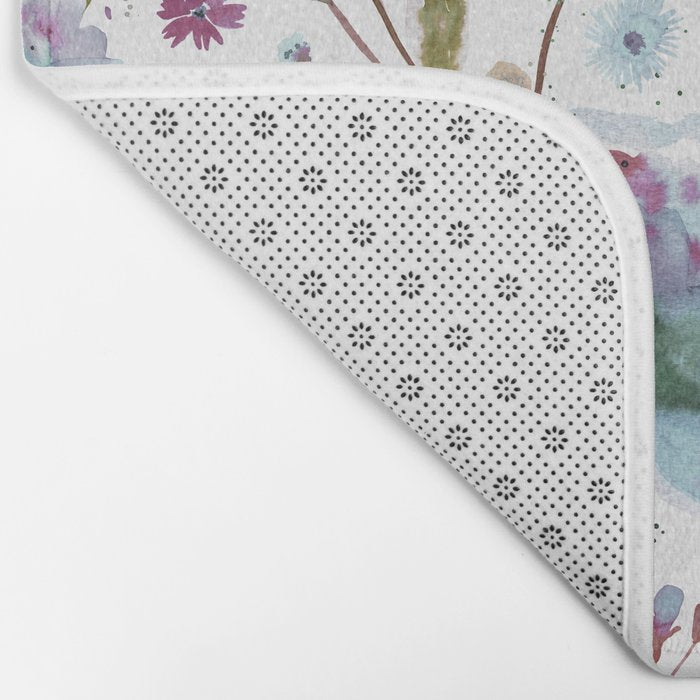 Poppies Loose Floral Watercolor - Meadow Wildflowers - Aqua Plum  Bath Mat Gallery Image 2