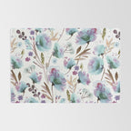 Poppies Loose Floral Watercolor - Meadow Wildflowers - Aqua Plum  Rug Gallery Image 2