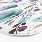 Poppies Loose Floral Watercolor - Meadow Wildflowers - Aqua Plum  Bath Mat Gallery Image 3