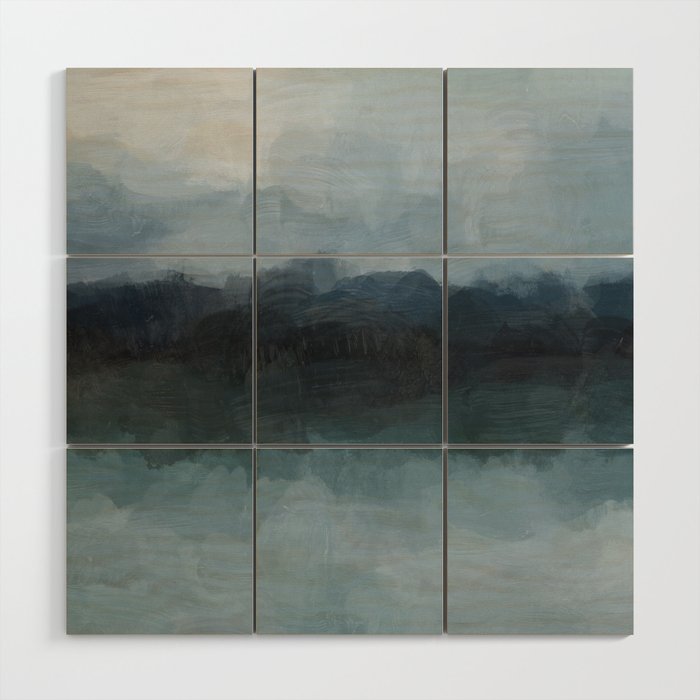 Stormy Day - Gray Navy Blue Black Abstract Nature Ocean Painting Art Print Wall Decor  Wood Wall Art Gallery Image 1