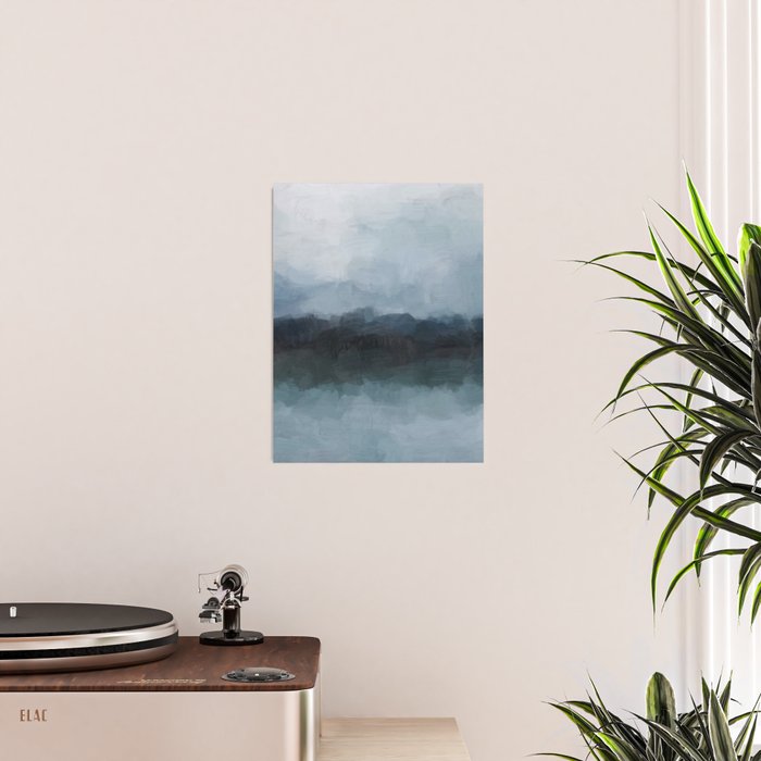 Stormy Day - Gray Navy Blue Black Abstract Nature Ocean Painting Art Print Wall Decor  Poster Gallery Image 2