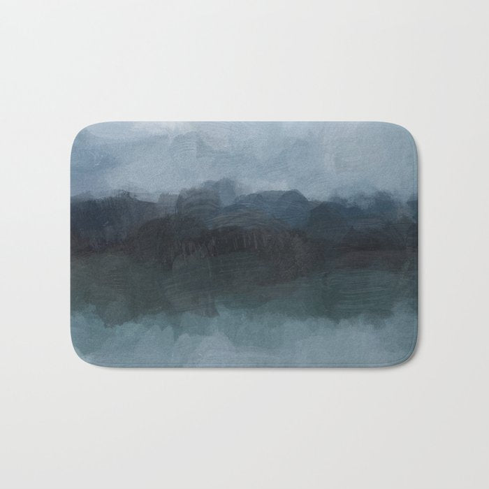 Stormy Day - Gray Navy Blue Black Abstract Nature Ocean Painting Art Print Wall Decor  Bath Mat Gallery Image 1