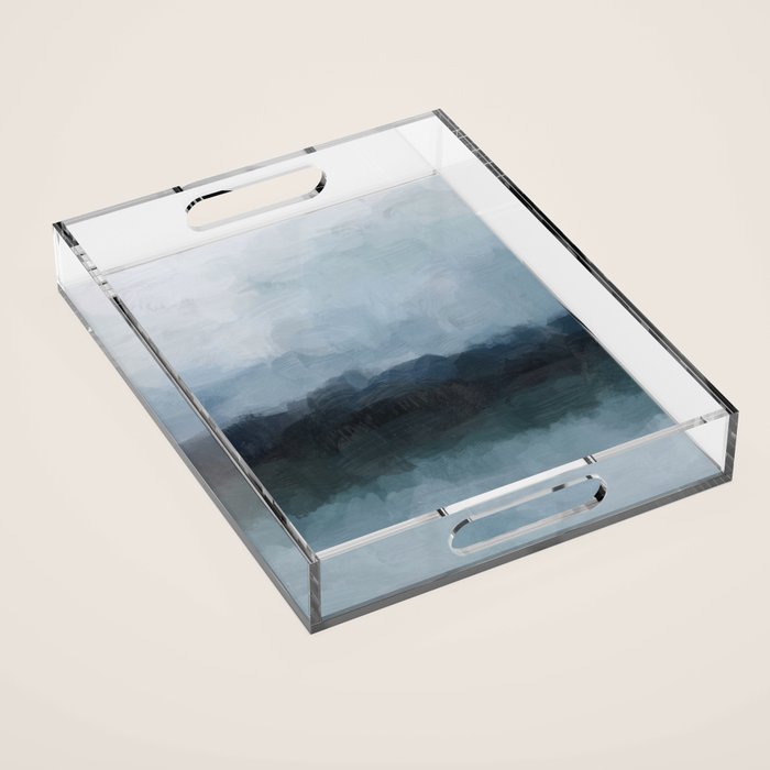 Stormy Day - Gray Navy Blue Black Abstract Nature Ocean Painting Art Print Wall Decor  Acrylic Tray Gallery Image 1
