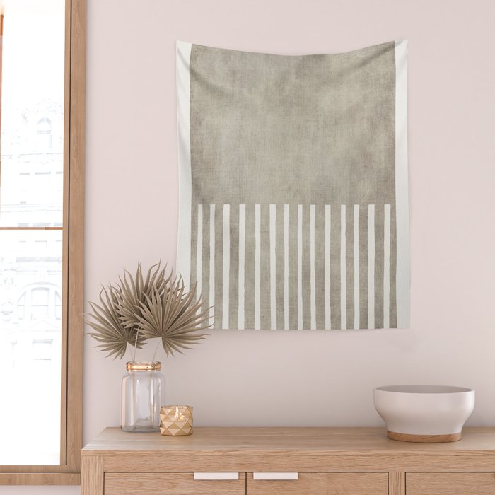 Beige White Minimalism 001 Wall Tapestry Gallery Image 2