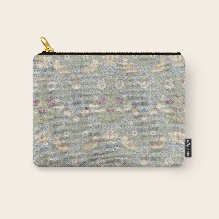 William Morris Vintage Strawberry Thief Blue Slate Vellum Carry All Pouch Gallery Image 1