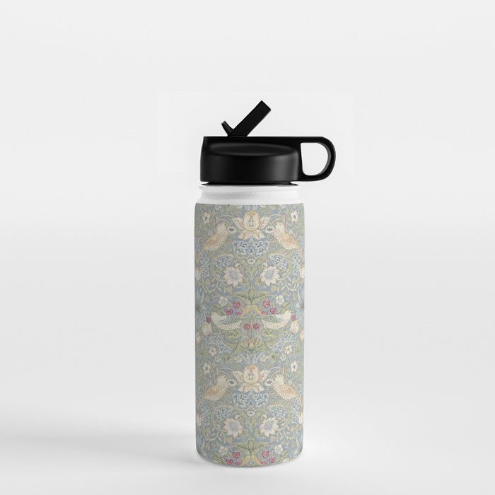 William Morris Vintage Strawberry Thief Blue Slate Vellum Water Bottle Gallery Image 1