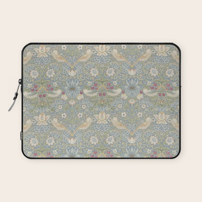 William Morris Vintage Strawberry Thief Blue Slate Vellum Laptop Sleeve Gallery Image 1