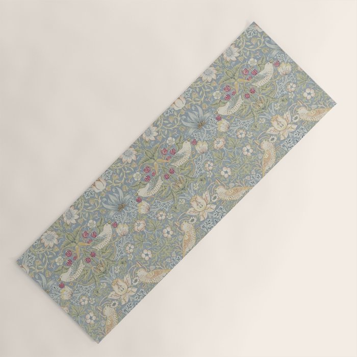 William Morris Vintage Strawberry Thief Blue Slate Vellum Yoga Mat Gallery Image 1