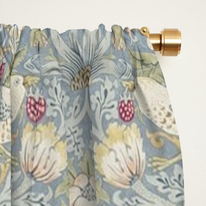 William Morris Vintage Strawberry Thief Blue Slate Vellum Window Curtain Gallery Image 2