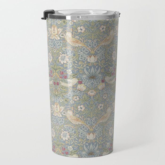 William Morris Vintage Strawberry Thief Blue Slate Vellum Travel Mug Gallery Image 3