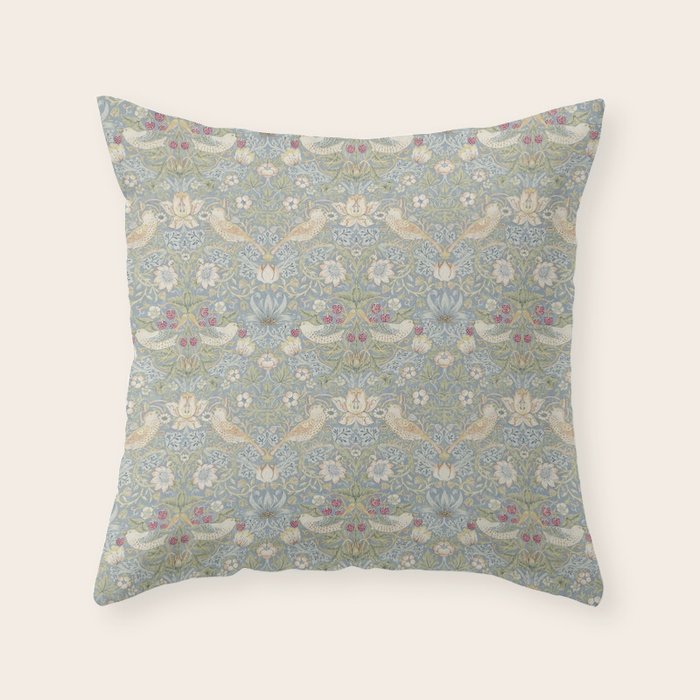 William Morris Vintage Strawberry Thief Blue Slate Vellum Throw Pillow Gallery Image 6