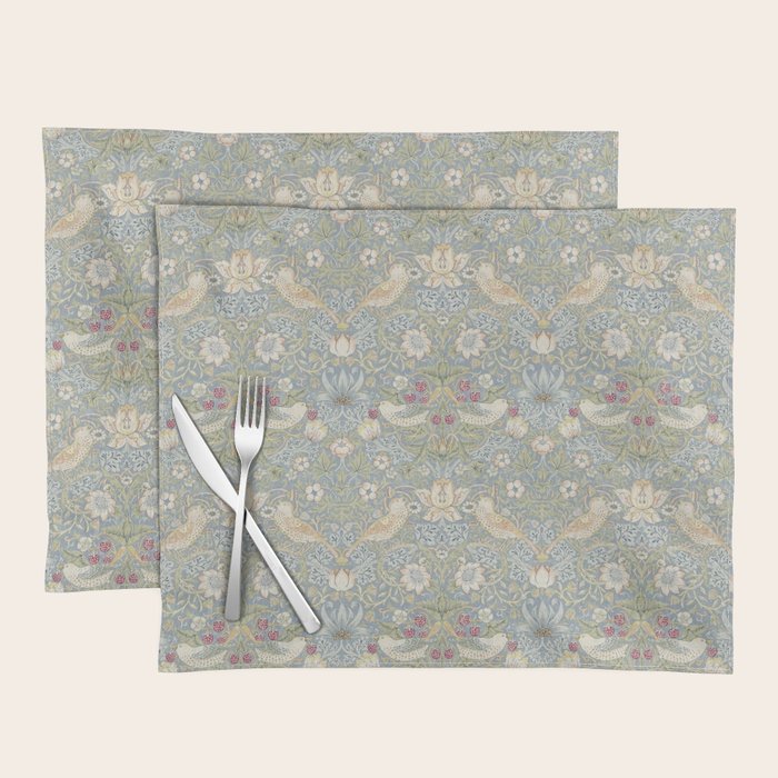 William Morris Vintage Strawberry Thief Blue Slate Vellum Placemat Gallery Image 1