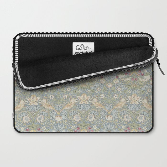 William Morris Vintage Strawberry Thief Blue Slate Vellum Laptop Sleeve Gallery Image 2