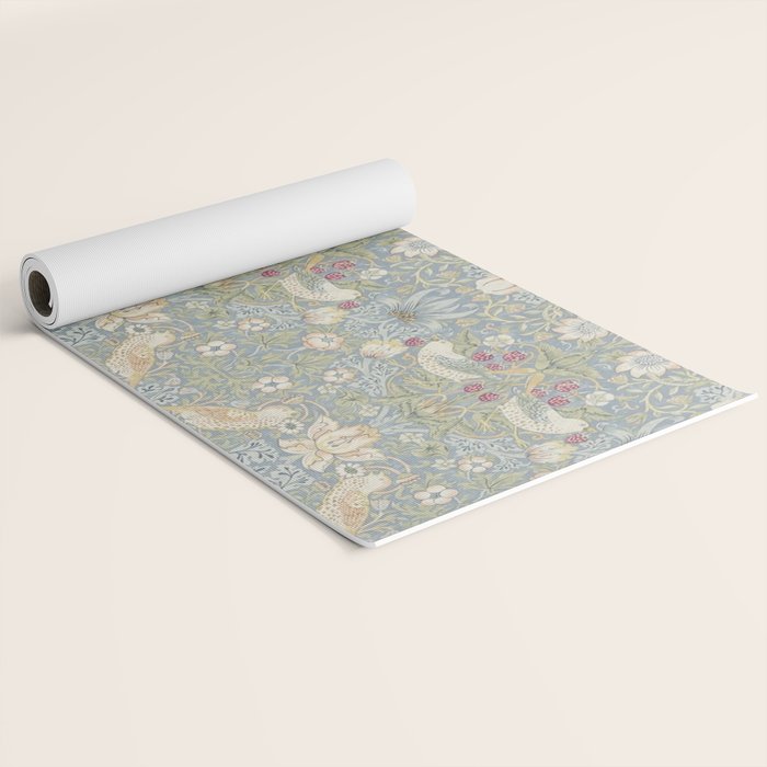 William Morris Vintage Strawberry Thief Blue Slate Vellum Yoga Mat Gallery Image 2