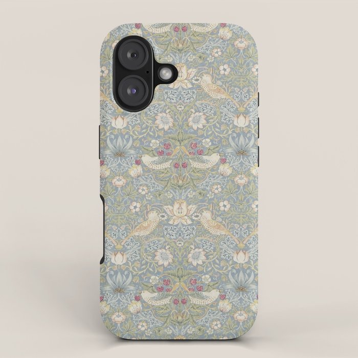 William Morris Vintage Strawberry Thief Blue Slate Vellum iPhone Case Gallery Image 1