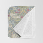 William Morris Vintage Strawberry Thief Blue Slate Vellum Throw Blanket Gallery Image 3