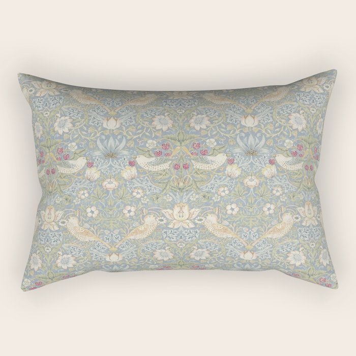William Morris Vintage Strawberry Thief Blue Slate Vellum Rectangular Pillow Gallery Image 1
