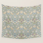 William Morris Vintage Strawberry Thief Blue Slate Vellum Wall Tapestry Gallery Image 4