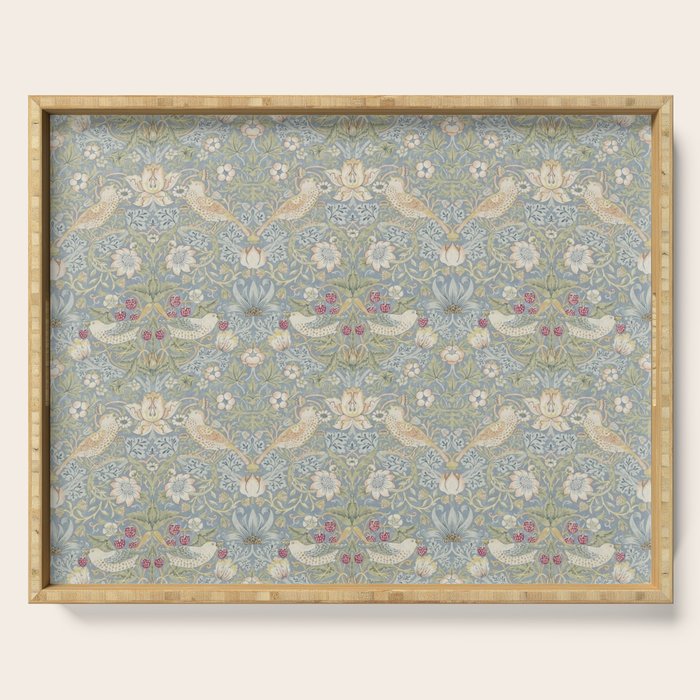 William Morris Vintage Strawberry Thief Blue Slate Vellum Serving Tray Gallery Image 1