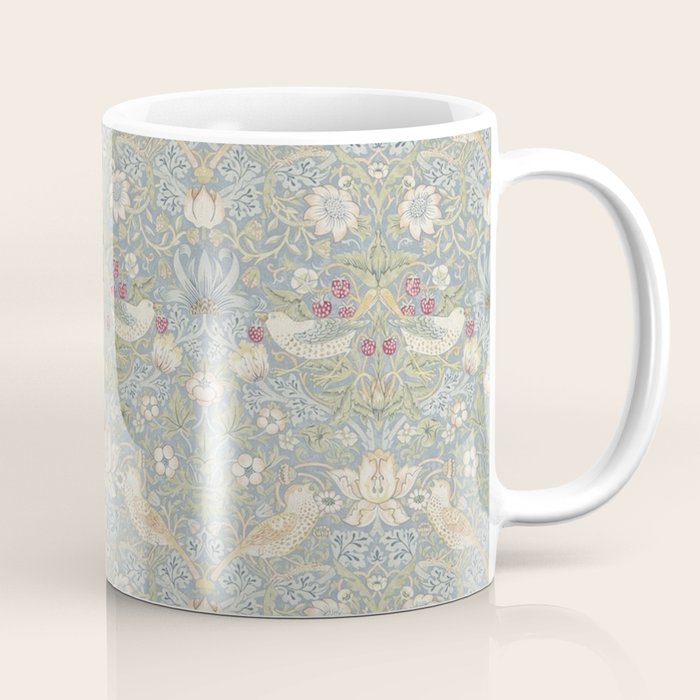 William Morris Vintage Strawberry Thief Blue Slate Vellum Coffee Mug Gallery Image 1