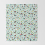 Horse and Flower Print, Mint Blue, Pink flowers, Equestrian, Spring Floral Throw Blanket Gallery Image 2