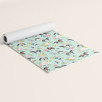Horse and Flower Print, Mint Blue, Pink flowers, Equestrian, Spring Floral Yoga Mat Gallery Image 2