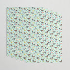 Horse and Flower Print, Mint Blue, Pink flowers, Equestrian, Spring Floral Wrapping Paper Gallery Image 3