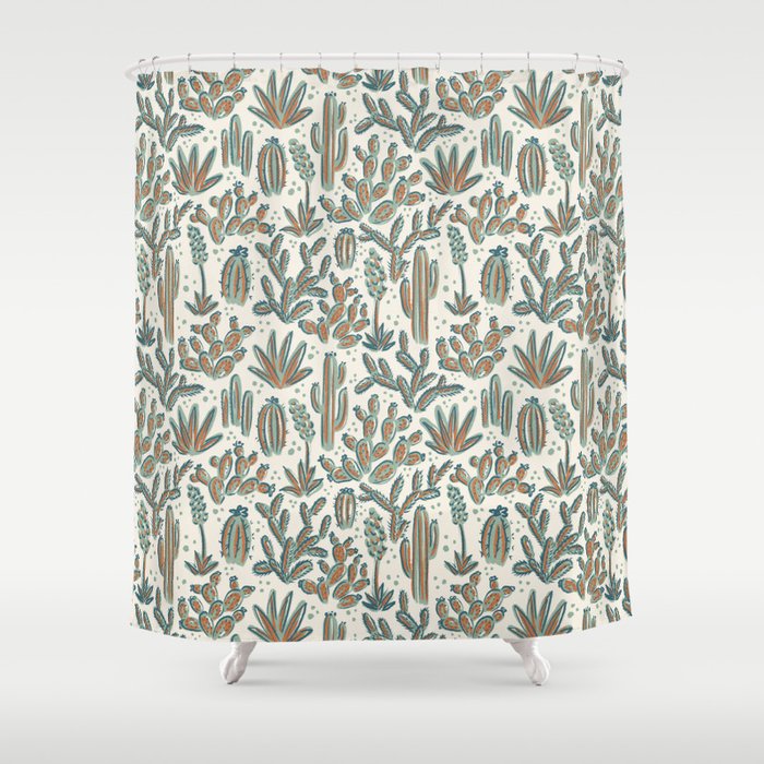 Cactus Desert - sage and copper Shower Curtain Gallery Image 1