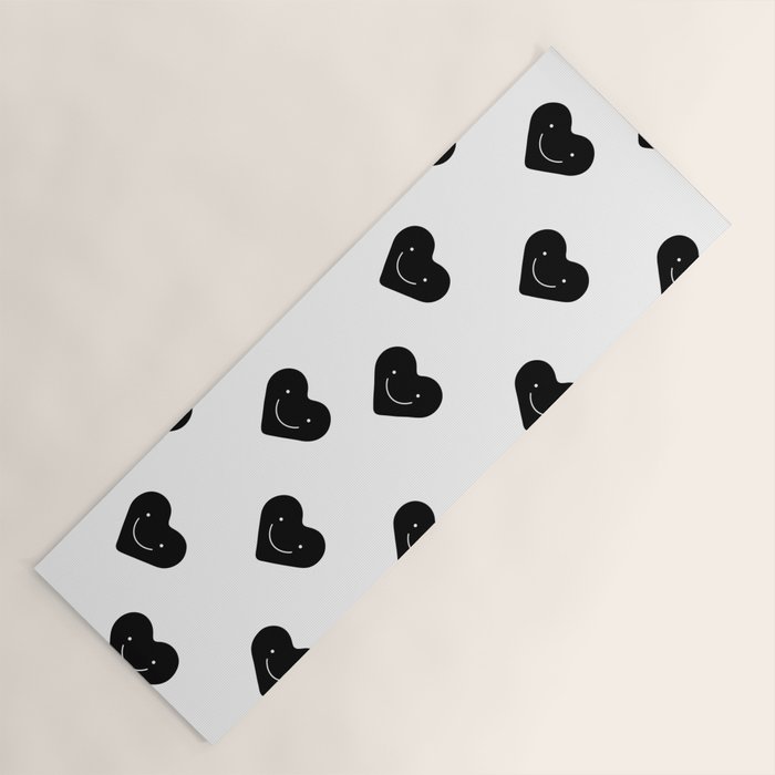 Black and white love heart doodle pattern Yoga Mat Gallery Image 1