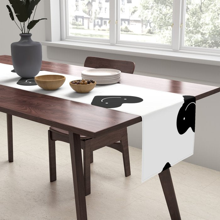 Black and white love heart doodle pattern Table Runner Gallery Image 2