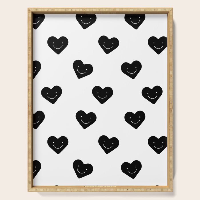 Black and white love heart doodle pattern Serving Tray Gallery Image 1