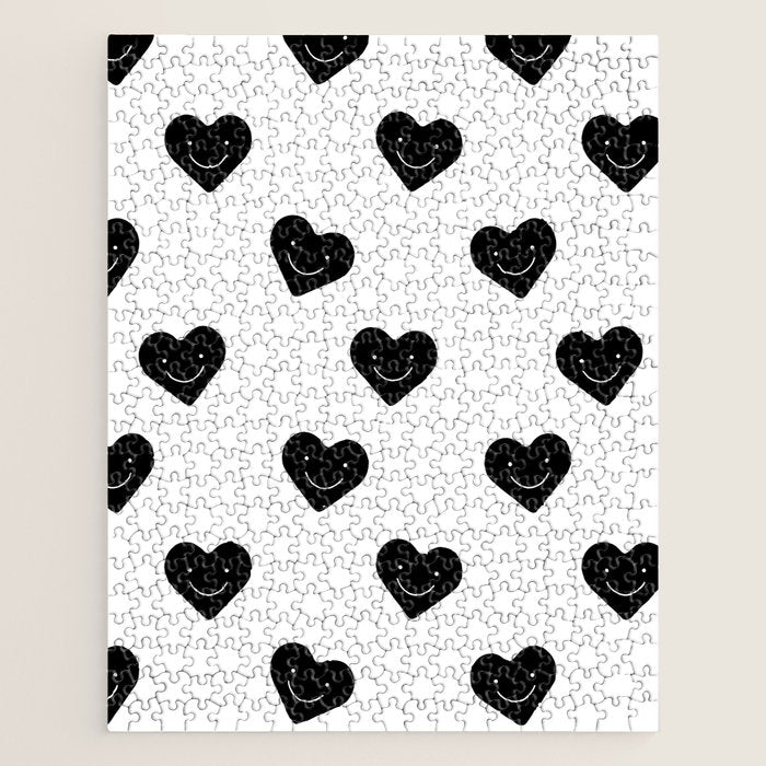 Black and white love heart doodle pattern Jigsaw Puzzle Gallery Image 1