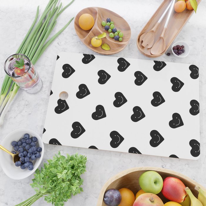 Black and white love heart doodle pattern Cutting Board Gallery Image 2