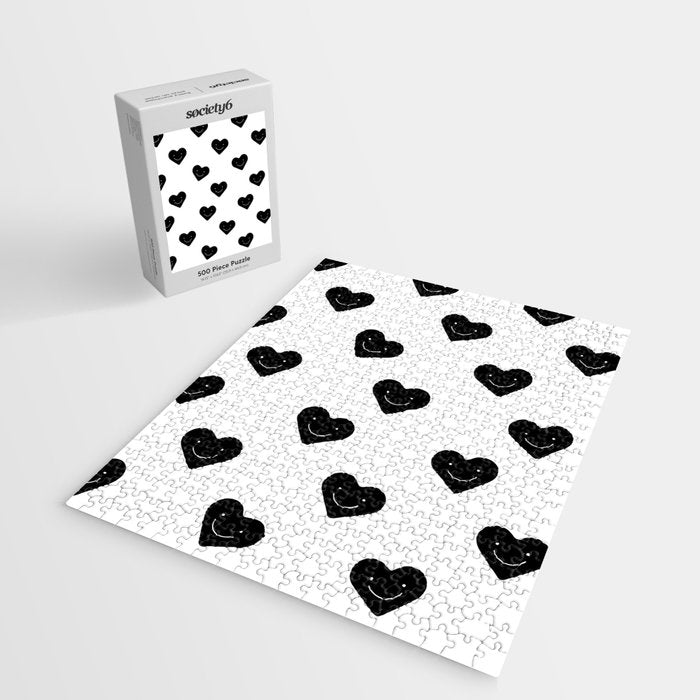 Black and white love heart doodle pattern Jigsaw Puzzle Gallery Image 2
