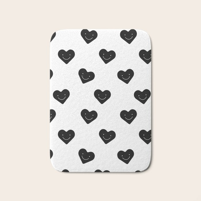 Black and white love heart doodle pattern Bath Mat Gallery Image 1