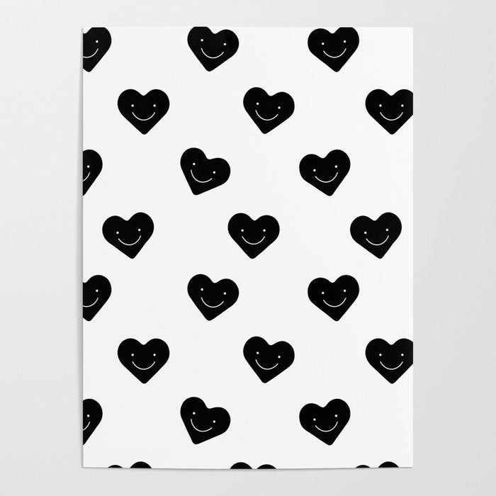 Black and white love heart doodle pattern Poster Gallery Image 4