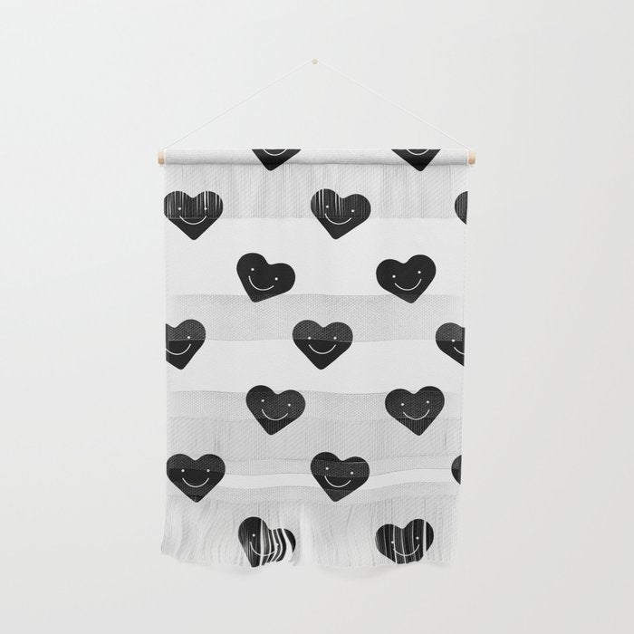 Black and white love heart doodle pattern Wall Hanging Gallery Image 1