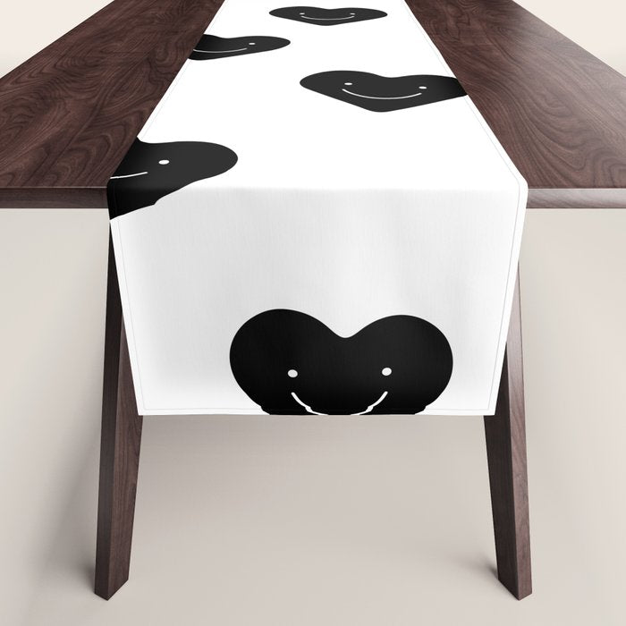 Black and white love heart doodle pattern Table Runner Gallery Image 1