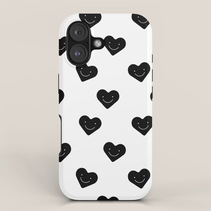 Black and white love heart doodle pattern iPhone Case Gallery Image 1