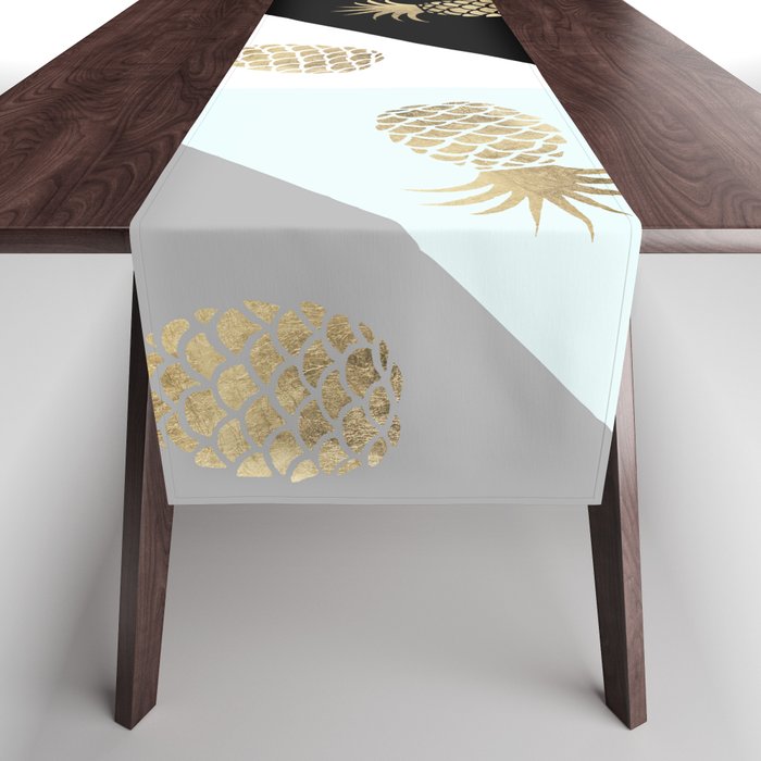 Pastel color block watercolor dots faux gold pineapple Table Runner Gallery Image 1