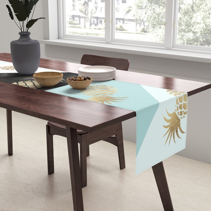Pastel color block watercolor dots faux gold pineapple Table Runner Gallery Image 2