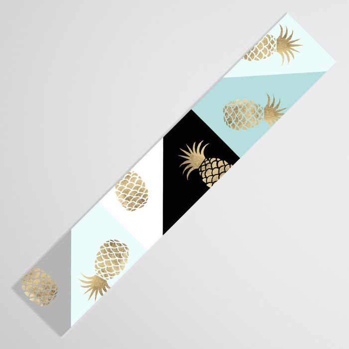 Pastel color block watercolor dots faux gold pineapple Table Runner Gallery Image 3