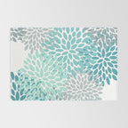 Floral Pattern, Aqua, Teal, Turquoise and Gray Rug Gallery Image 2