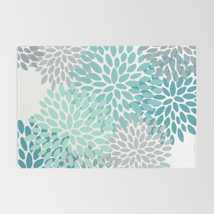 Floral Pattern, Aqua, Teal, Turquoise and Gray Rug Gallery Image 2