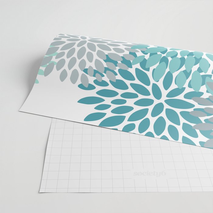 Floral Pattern, Aqua, Teal, Turquoise and Gray Wrapping Paper Gallery Image 2