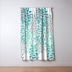 Floral Pattern, Aqua, Teal, Turquoise and Gray Window Curtain Gallery Image 3
